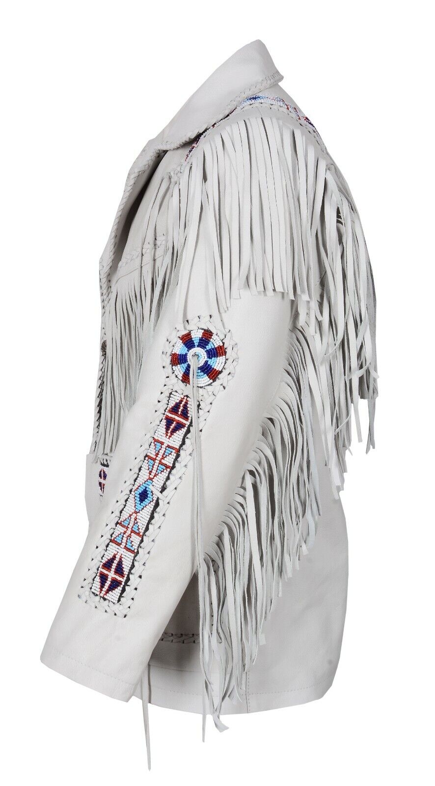 Western White Leather Fringe Beaded Leather Jacket Cowboy Jacket LWJ608