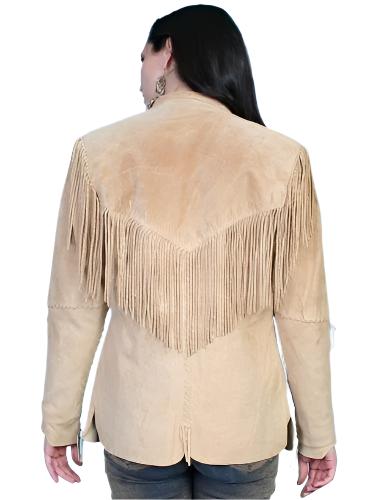 Women’s Western Beige Fringe Suede Leather Jacket WFJ9670