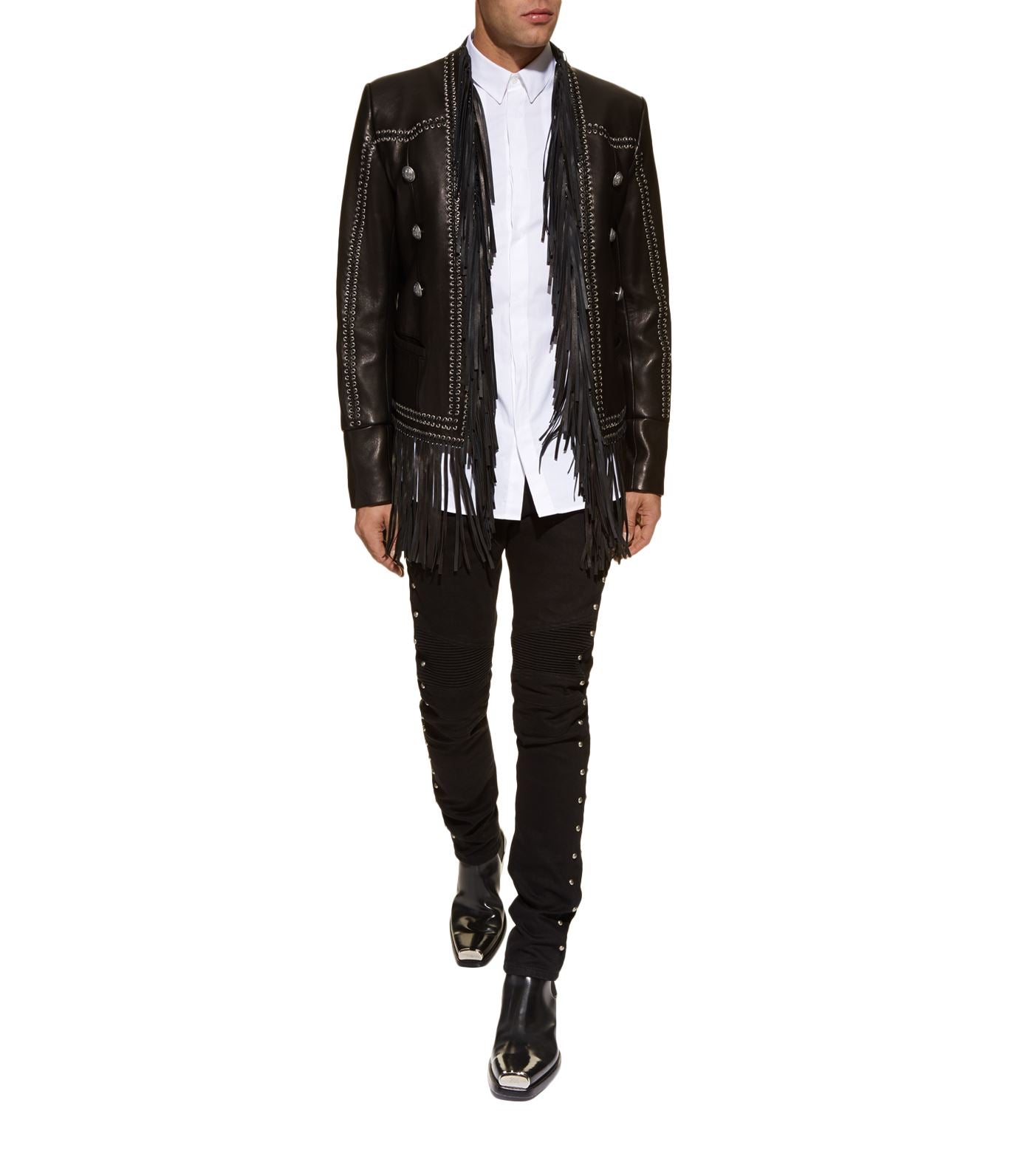 Women’s Western Black Silver Studed Fringe Leather Jacket WFJ9300