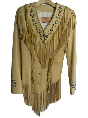 Women’s Western Tan Fringe Silver Stueded Leather Jacket WFJ10320