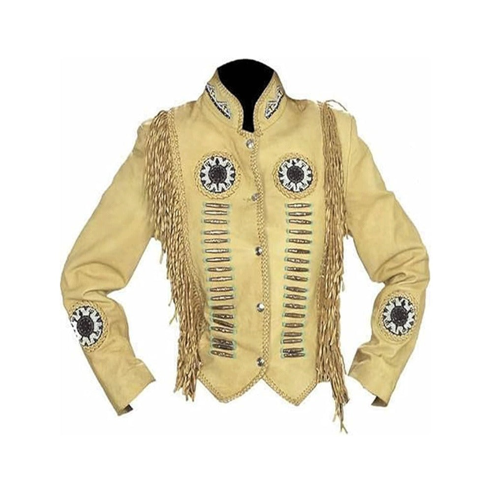 Women’s Western Beaded Fringe & Bone Leather Jacket WFJ1072