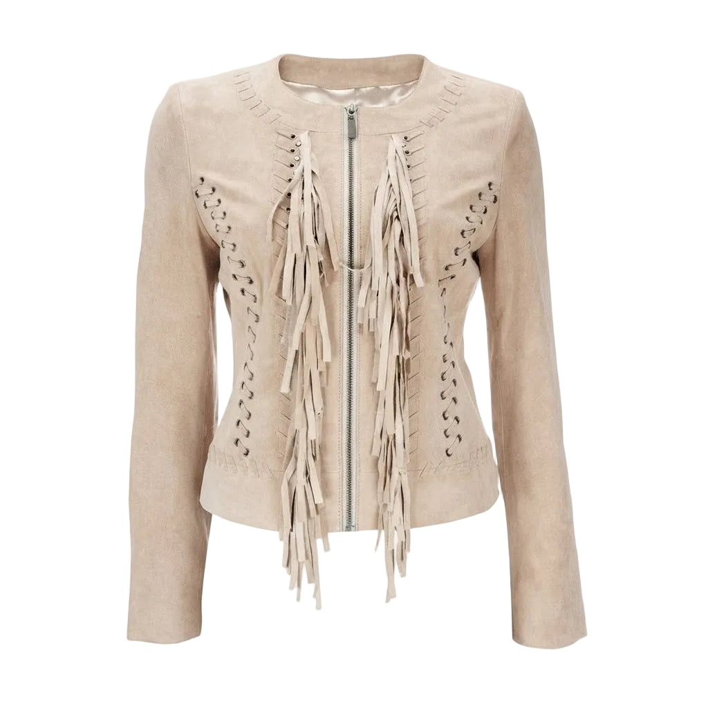 a beige jacket with lace-up details, on a white background