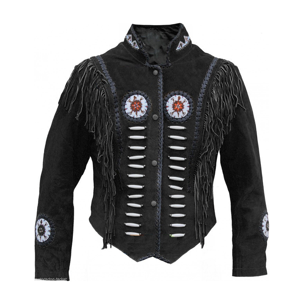 Western Fringe Black Leather Jacket for Women – Authentic Cowgirl Style WBK302