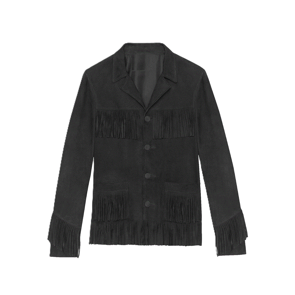 Western Black Suede Leather Fringe Jacket Cowboy Jacket LWJ400