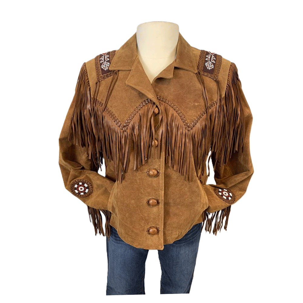Western Fringe Brown Leather Jacket for Women – Authentic Cowgirl Style WBR403