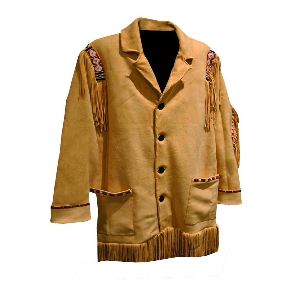 Western Brown Suede Leather Fringe Beaded Jacket Cowboy Jacket LWJ1270