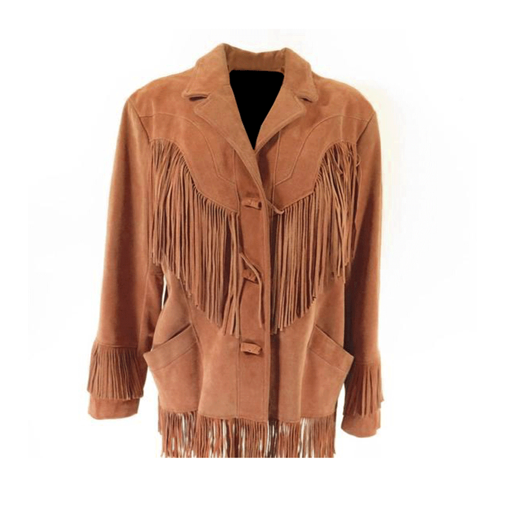 Brown Suede Leather Fringe Jacket For Men