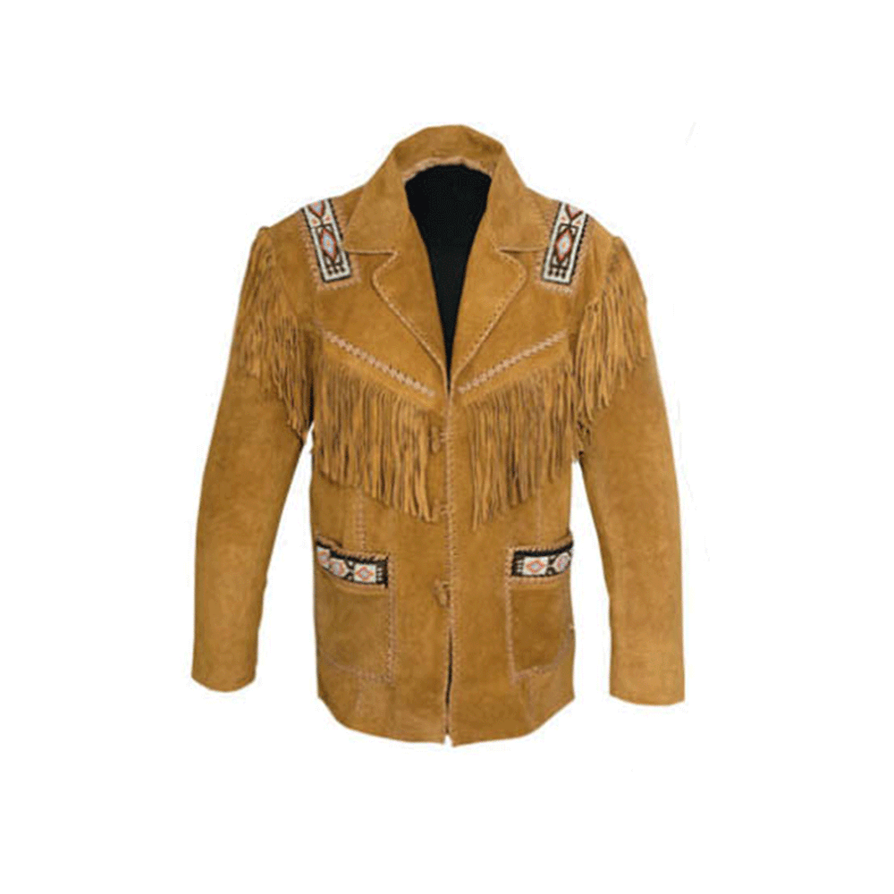Western Brown Suede Leather Fringe Beaded Jacket Cowboy Jacket LWJ1380