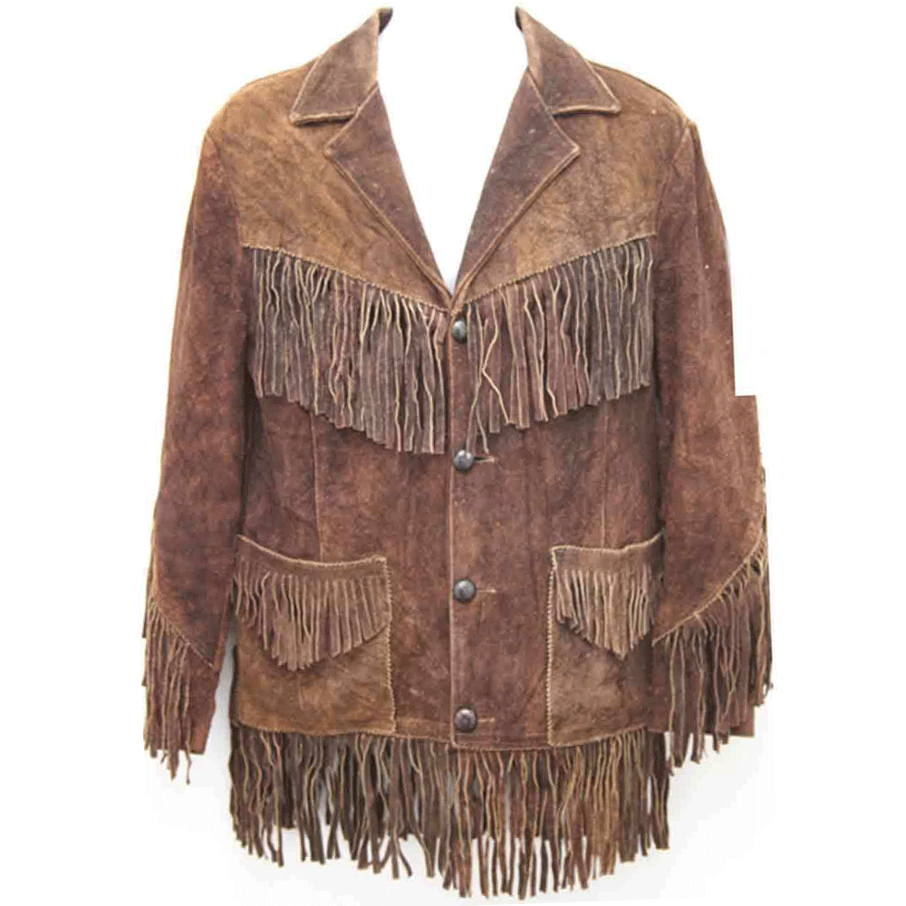 Brown Suede Leather Fringe Jacket for Men