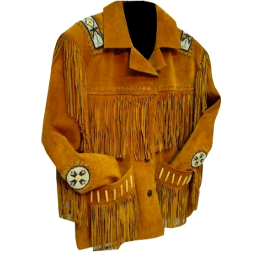 Western Brown Suede Leather Fringe Beaded Jacket Cowboy Jacket LWJ1850