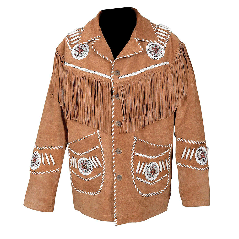 Western Brown Suede Leather Fringe Beaded Jacket Cowboy Jacket LWJ1710
