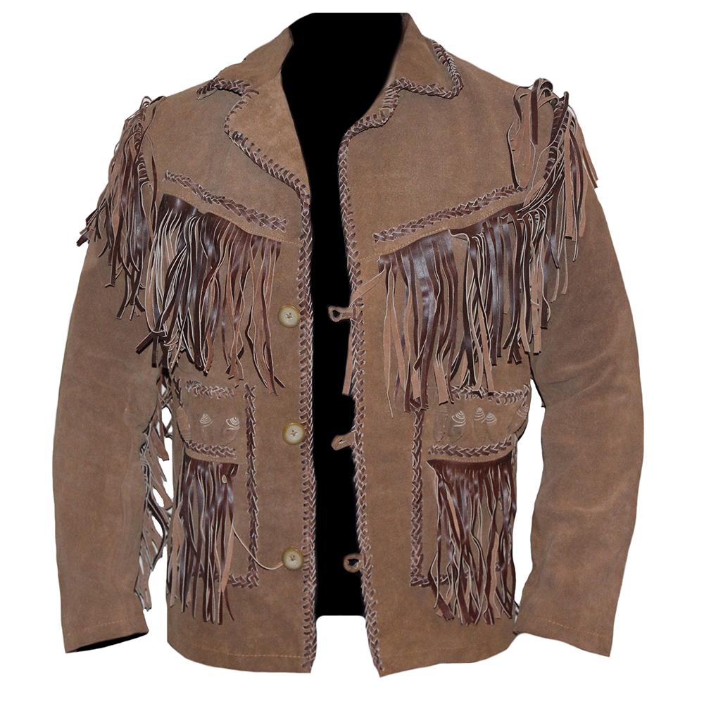 Western Brown Suede Leather Fringe Jacket Cowboy Jacket LWJ3310