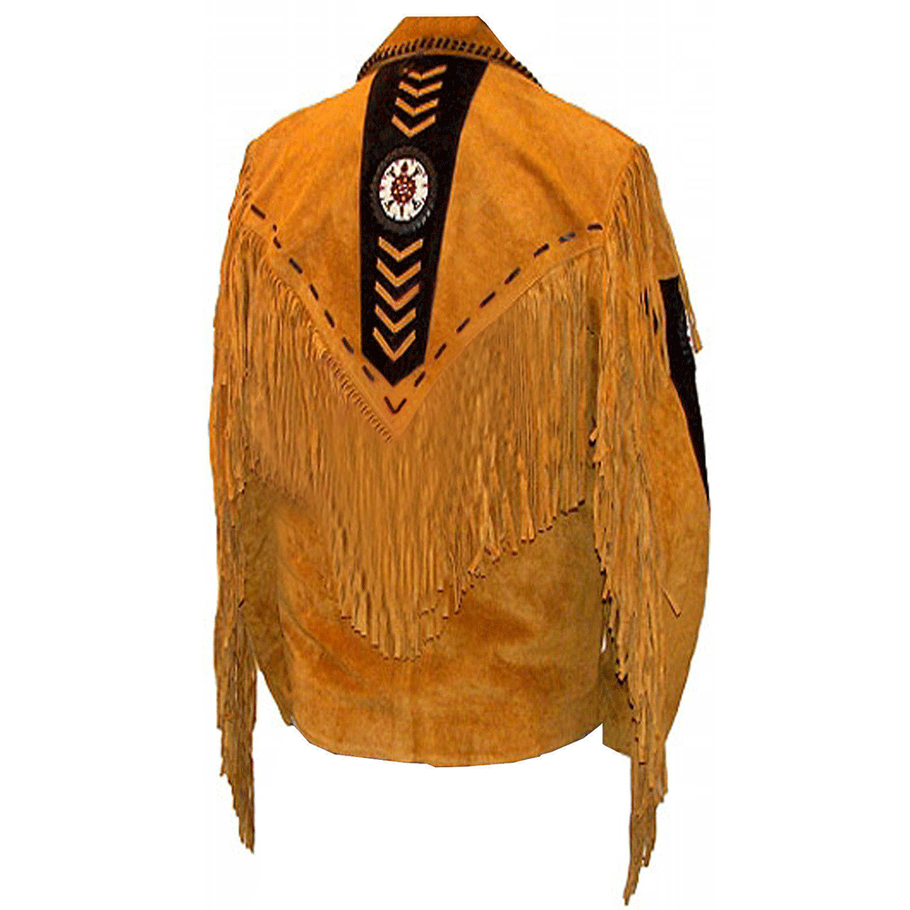 Western Brown Suede Leather Fringe Beaded Jacket Cowboy Jacket LWJ1870