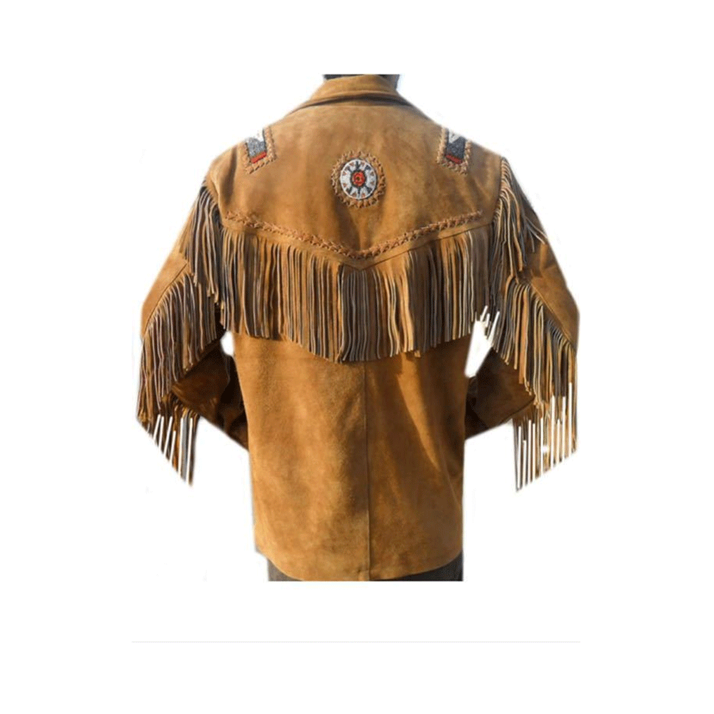 Western Brown Suede Leather Fringe Beaded Jacket Cowboy Jacket LWJ1830