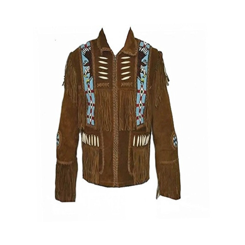 Western Brown Suede Leather Fringe Jacket Cowboy Jacket LWJ1350
