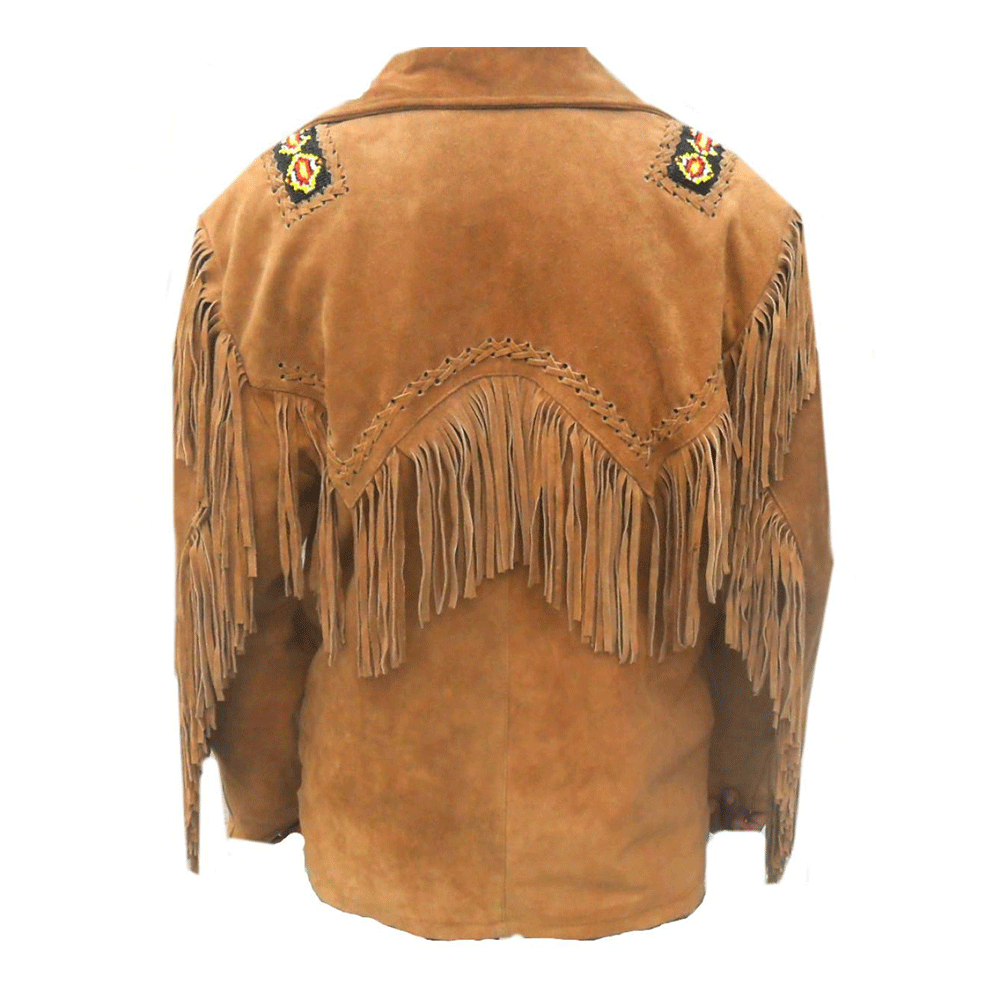 Western Brown Suede Leather Fringe Beaded Jacket LWJ1400