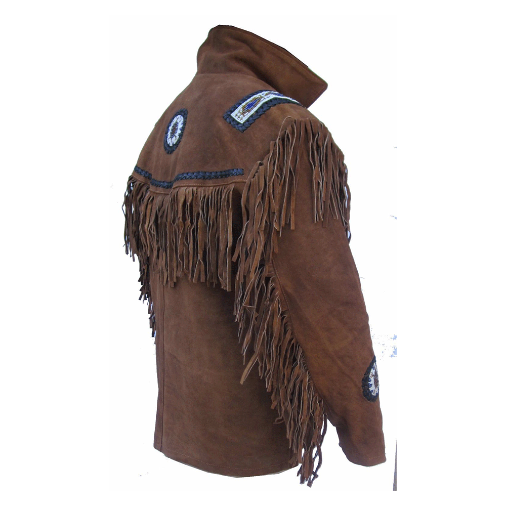 Western Brown Suede Leather Fringe Beaded Jacket Cowboy Jacket LWJ1340