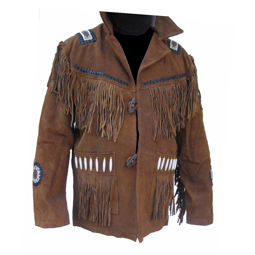 Western Brown Suede Leather Fringe Beaded Jacket Cowboy Jacket LWJ1340