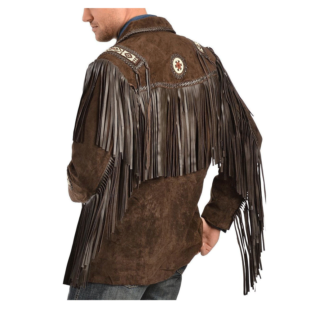 Western Brown Suede Leather Fringe Beaded Jacket Cowboy Jacket LWJ1410