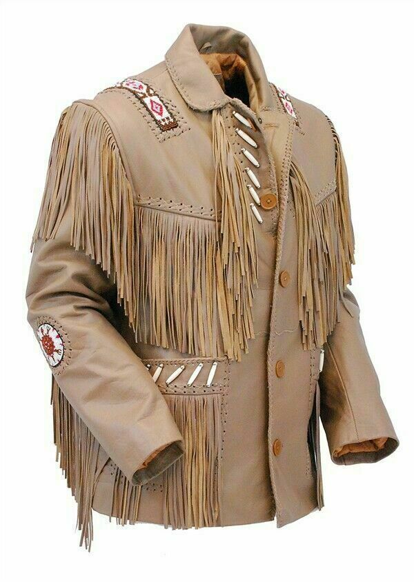 Western Brown Fringe Beaded Leather Jacket Cowboy Jacket LWJ1240