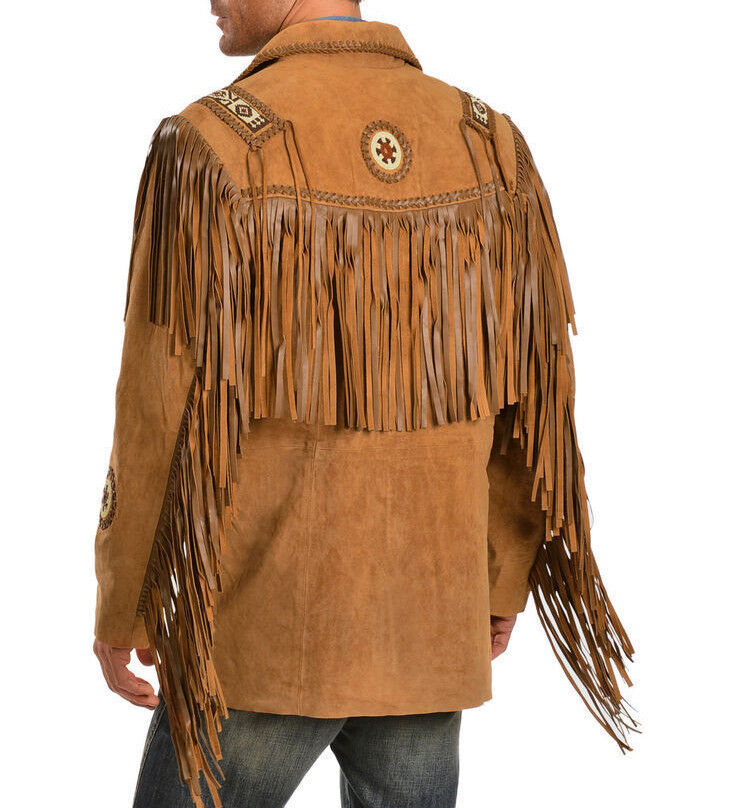 Western Brown Suede Leather Fringe Beaded Jacket Cowboy Jacket LWJ1910
