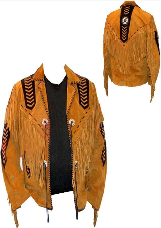 Western Brown Suede Leather Fringe Beaded Jacket Cowboy Jacket LWJ1870