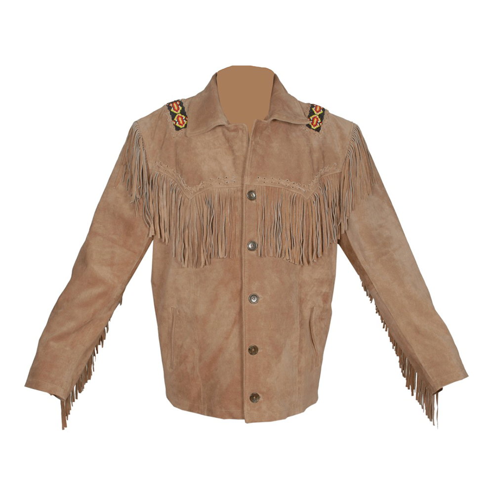 Western Brown Suede Leather Fringe Beaded Jacket Cowboy Jacket LWJ2050