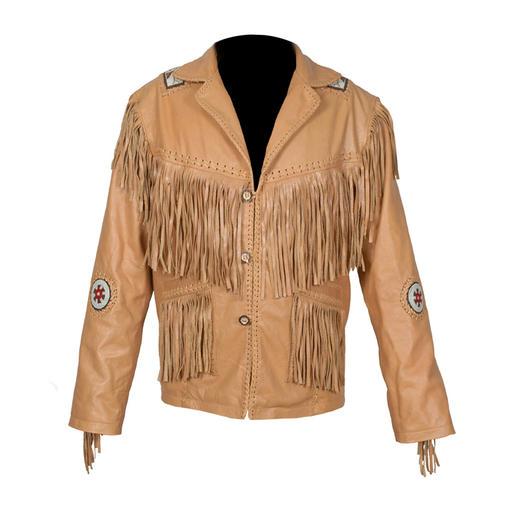 Western Brown Fringe Beaded Leather Jacket Cowboy Jacket LWJ1210