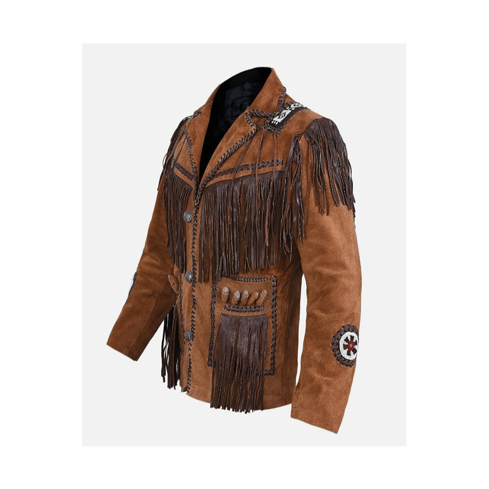 Western Brown Suede Leather Fringe Beaded Jacket Cowboy Jacket LWJ2030