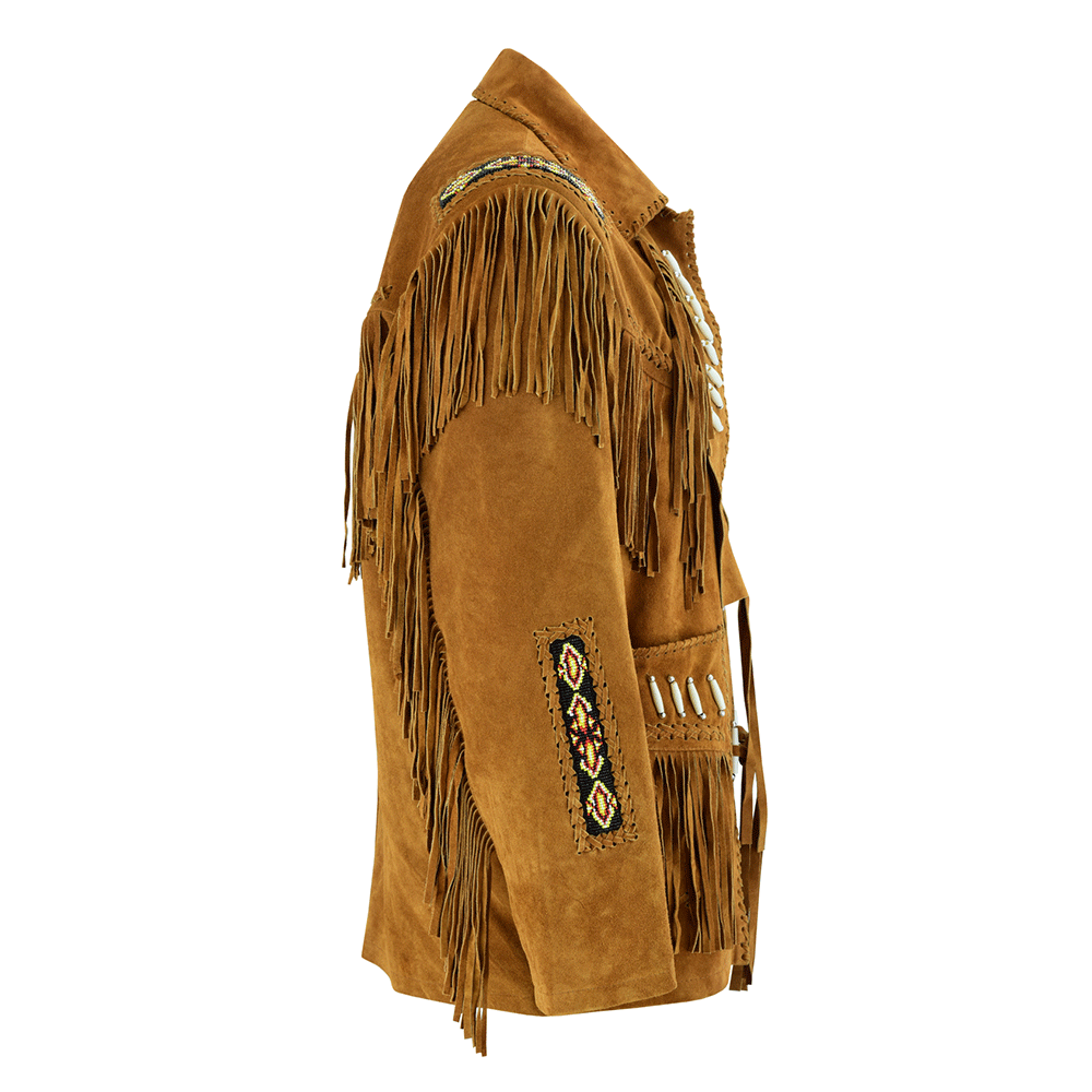 Western Brown Suede Leather Fringe Beaded Jacket Cowboy Jacket LWJ2010
