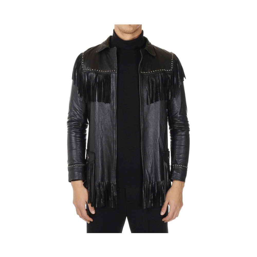 Western Black Leather Fringe Jacket Cowboy Jacket LWJ3930