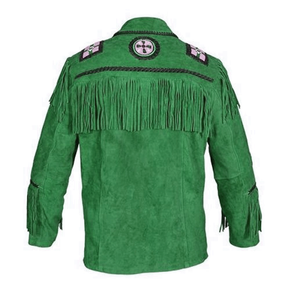 Western Green Suede Leather Fringe Eagle Beaded Jacket Cowboy Jacket LWJ7530
