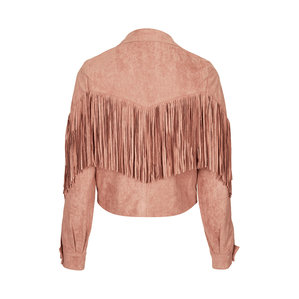 Western Pink Leather Fringe Jacket for Women – Authentic Cowgirl Style WBK853
