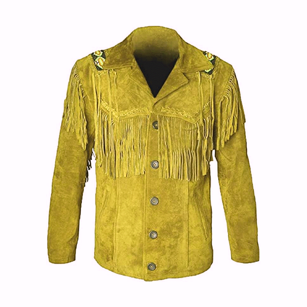 Western Tan Suede Leather Fringe Jacket Cowboy Jacket LWJ2120