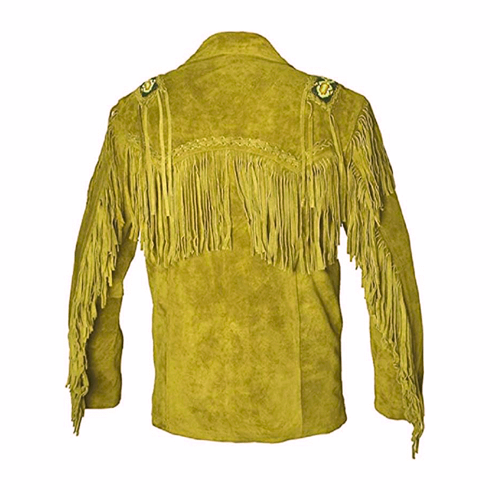Western Yellow Fringe Beaded Suede Leather Jacket Cowboy Jacket LWJ8810