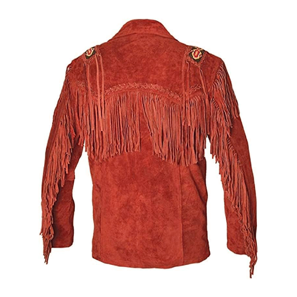 Western Red Suede Leather Fringe Beaded Jacket Cowboy Jacket LWJ6550
