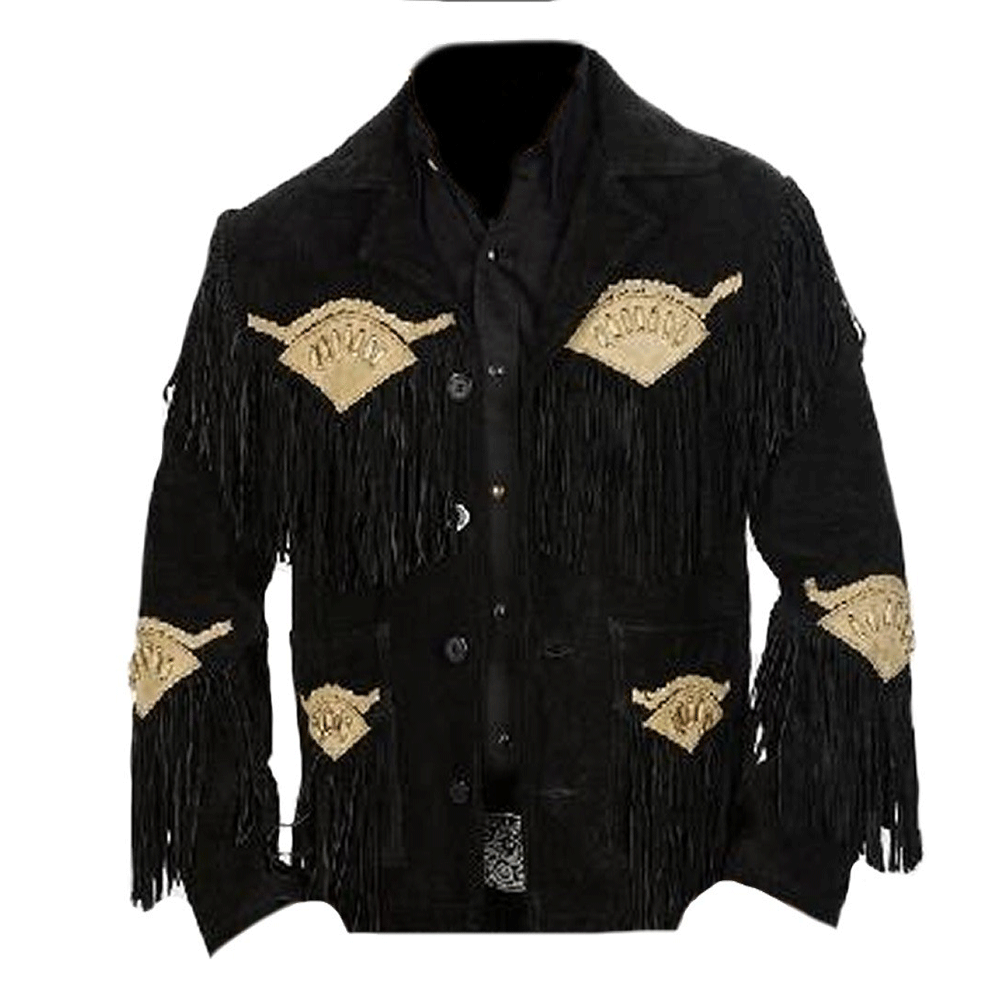 Western Black Suede Leather Fringe Jacket Cowboy Jacket LWJ4010