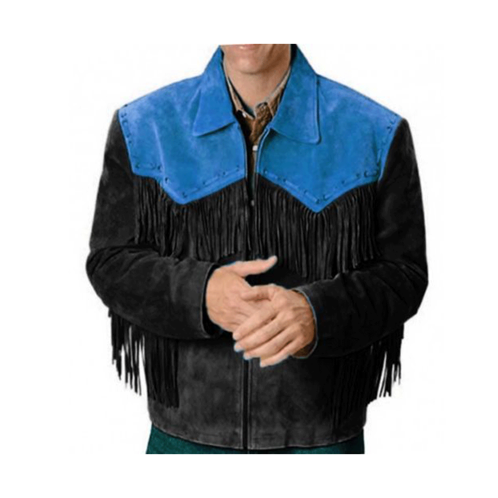 Western Black Suede Leather Fringe Jacket Cowboy Jacket LWJ4040