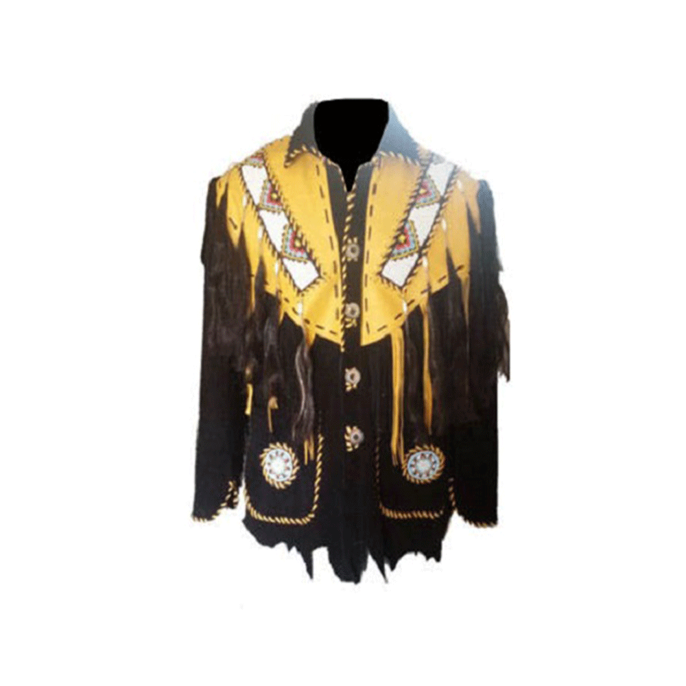 Western Black Fringe Beaded Suede Leather Jacket Cowboy Jacket LWJ3830