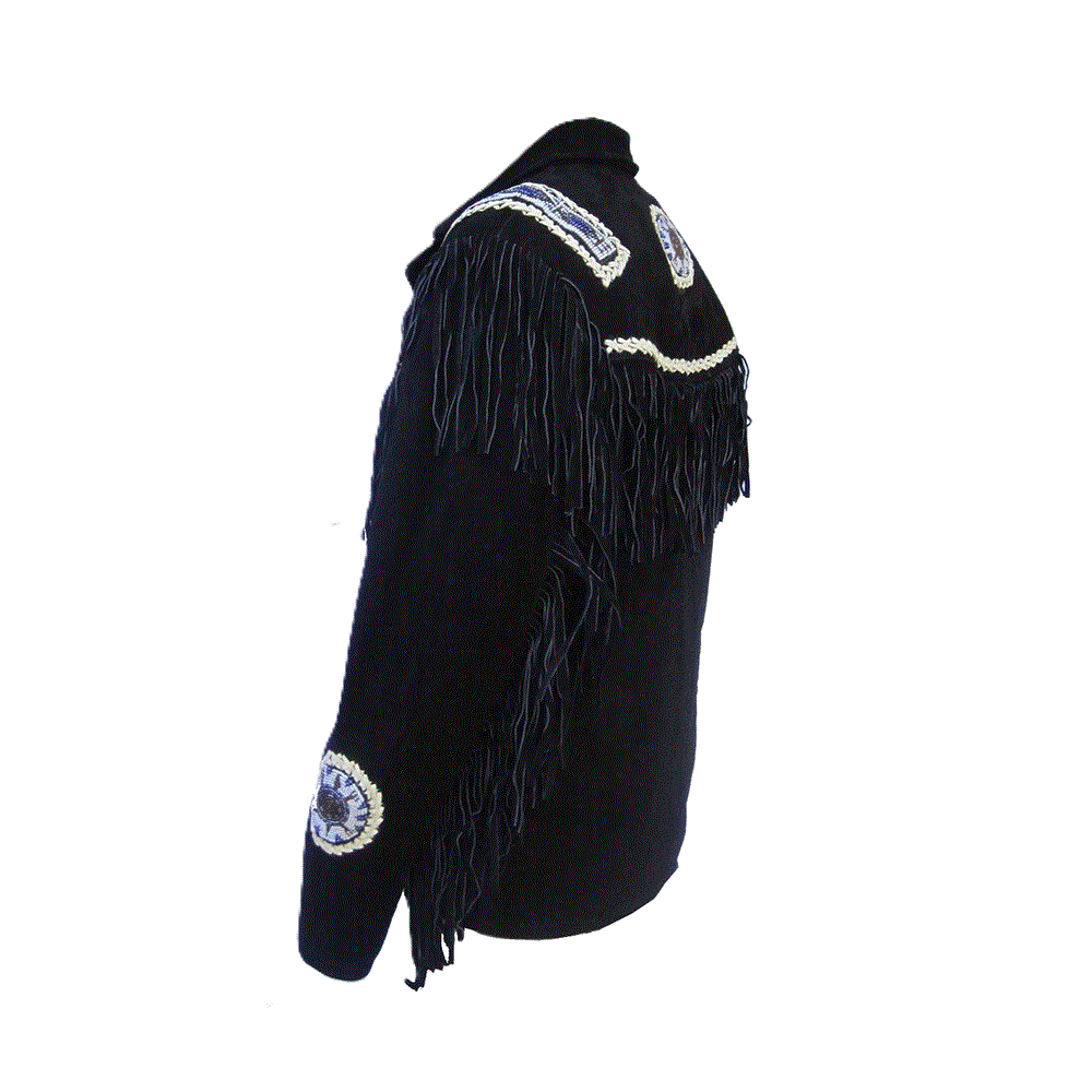 Western Black Fringe Beaded Suede Leather Jacket Cowboy Jacket LWJ3840