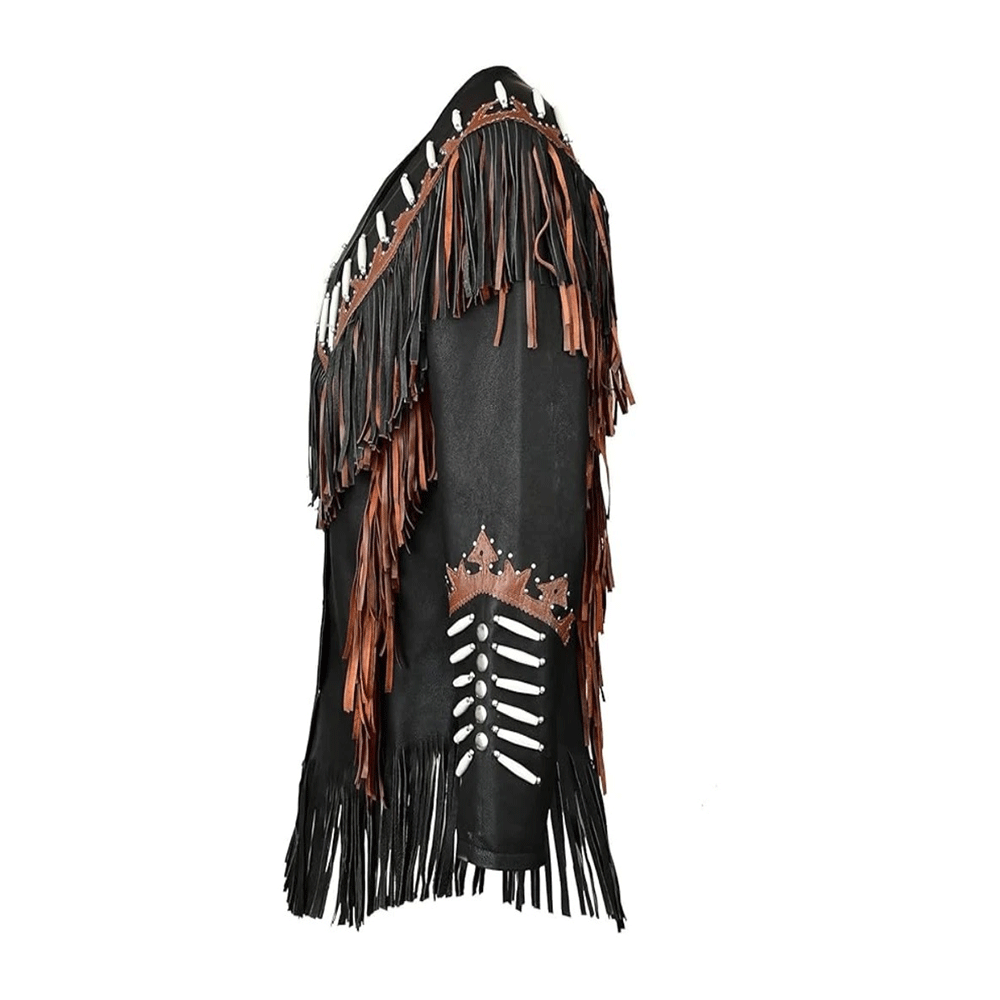 Black Suede Fringe Bones Jacket For Woman WJ9020