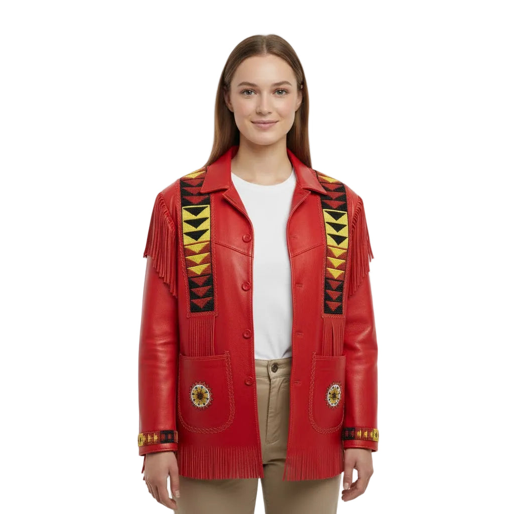 red leather jacket for women