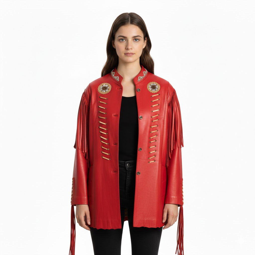 red leather jacket for women