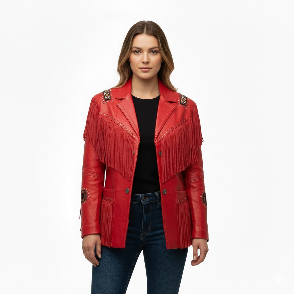 red leather jacket for women