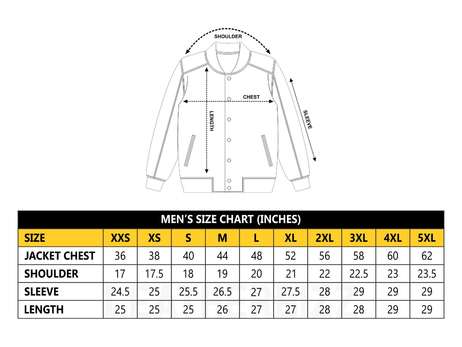 MENS JACKETS SIZE CHART