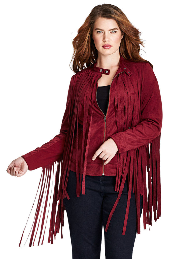 Women’s Western Red Fringe Suede Leather Jacket WFJR100