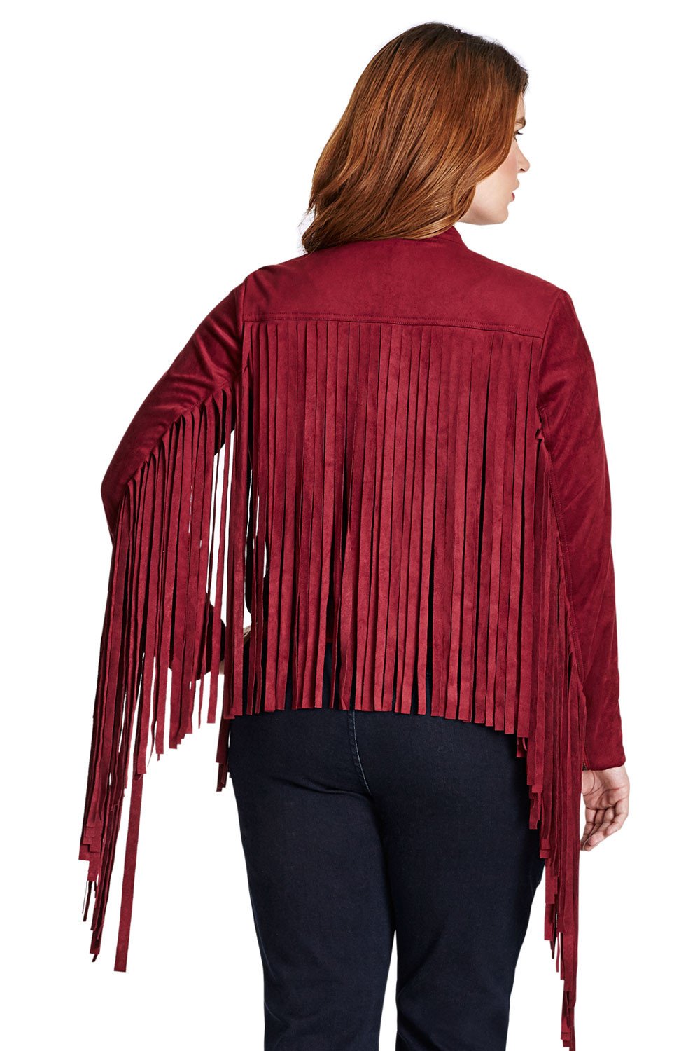 Women’s Western Red Fringe Suede Leather Jacket WFJR100
