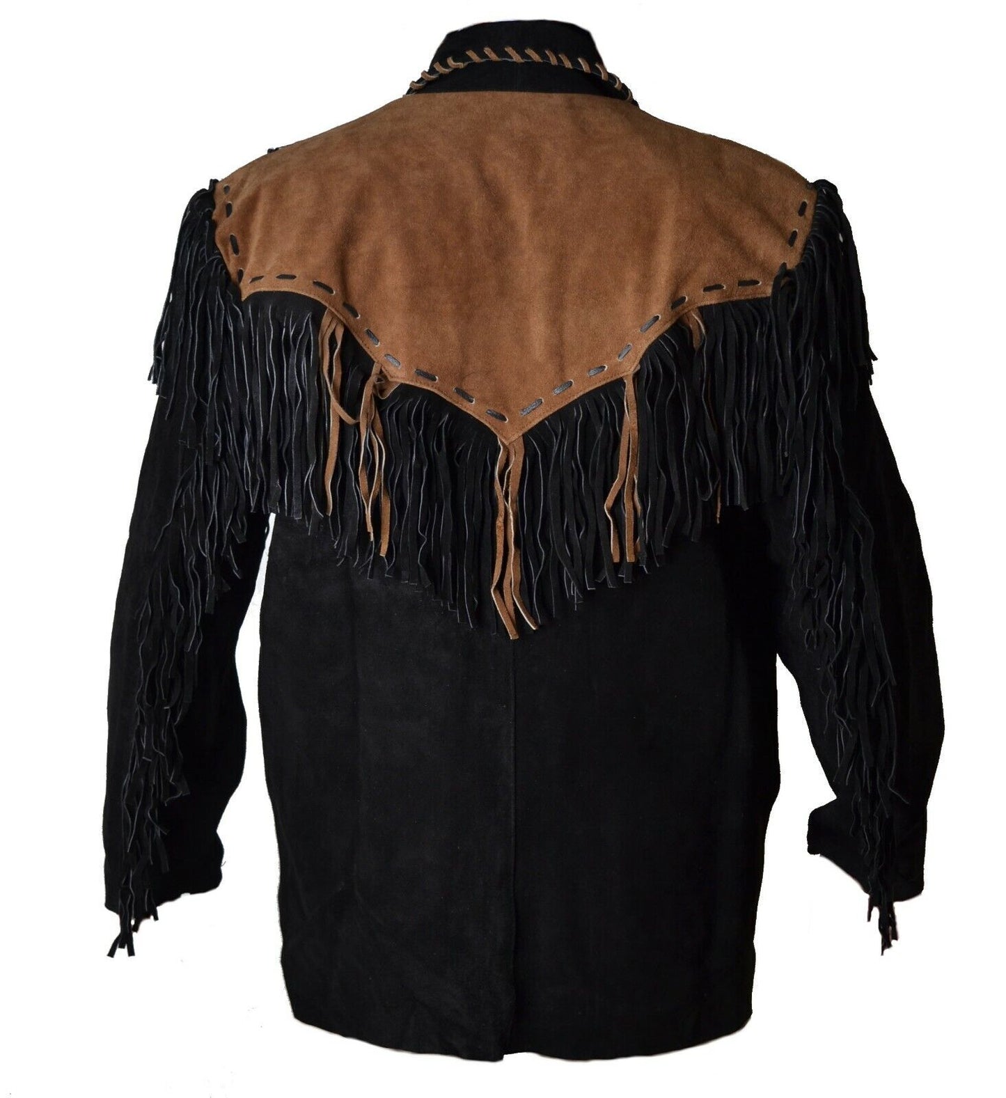 Western Black Suede Leather Fringe Beaded Jacket Cowboy Jacket LWJ382
