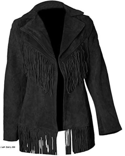 Women’s Western Black Fringe Suede Leather Jacket WFJ851