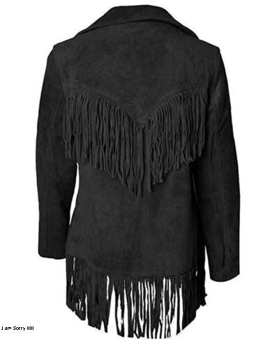 Women’s Western Black Fringe Suede Leather Jacket WFJ851